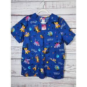 Disney Winnie The Pooh Halloween Scrub Top M Tigger Eeyore Piglet Uniform NWT